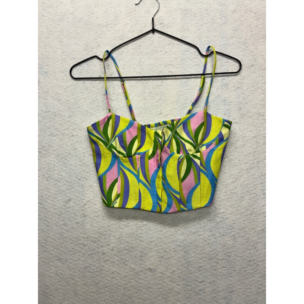 Zara Summer Psychedelic Swirl Bustier Crop Top Retro Corset XS Multi Color